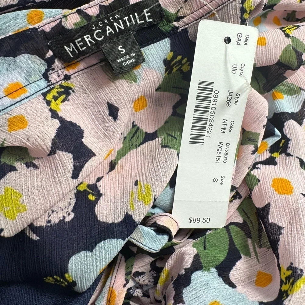 J.Crew Mercantile Drapey Tie Front Floral Dress Elastic Waist Size Small NEW